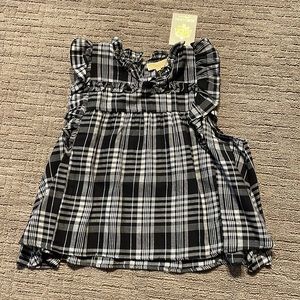 Rebellion again black and white plaid L sleeveless blouse top L ruffles